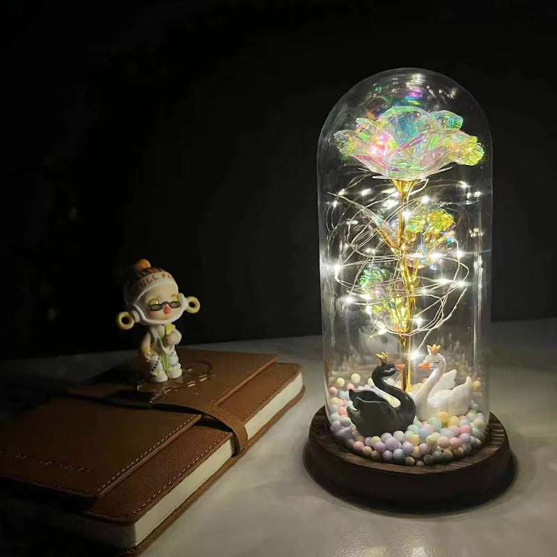 2022 LED Enchanted Galaxy Rose Eternal 24K Gold Foil Flower with Fairy String Lights in Dome for Christmas Valentine'S Day Gift