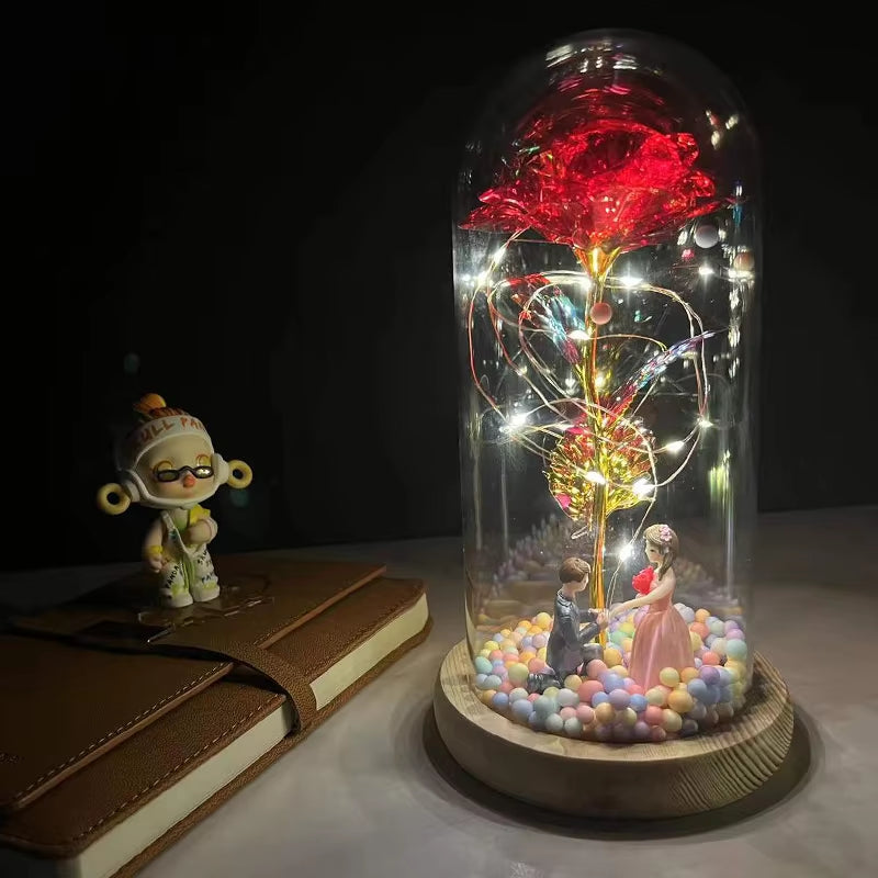 2022 LED Enchanted Galaxy Rose Eternal 24K Gold Foil Flower with Fairy String Lights in Dome for Christmas Valentine'S Day Gift