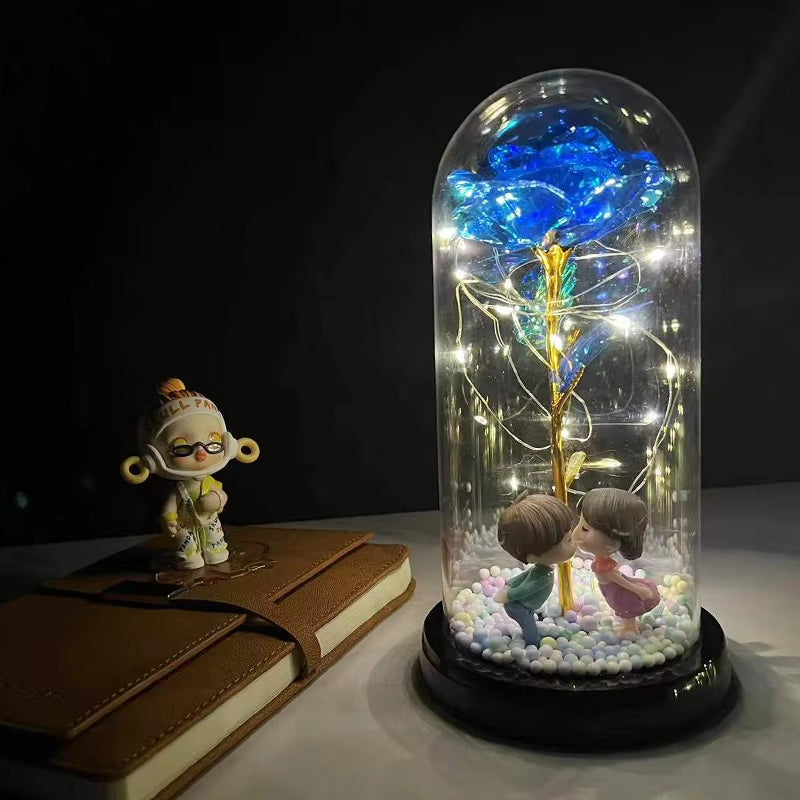 2022 LED Enchanted Galaxy Rose Eternal 24K Gold Foil Flower with Fairy String Lights in Dome for Christmas Valentine'S Day Gift