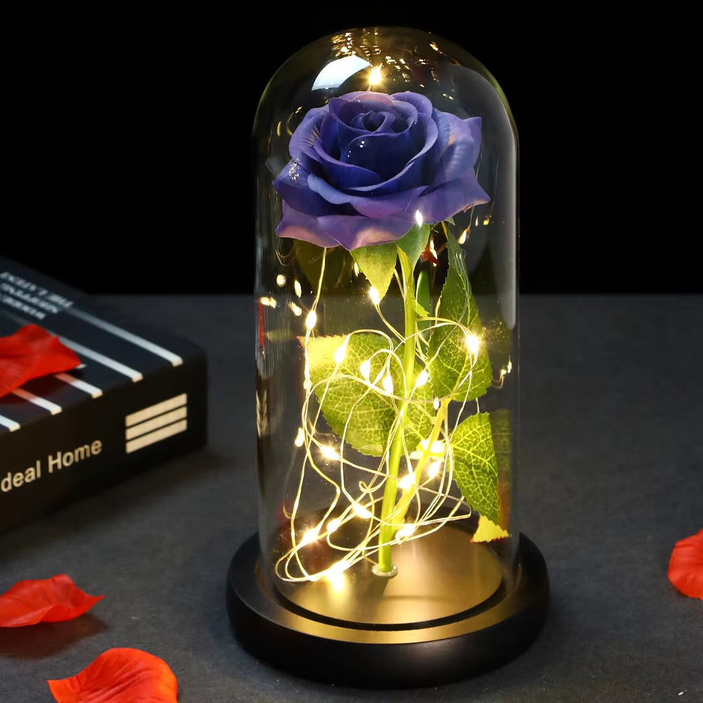 2022 LED Enchanted Galaxy Rose Eternal 24K Gold Foil Flower with Fairy String Lights in Dome for Christmas Valentine'S Day Gift