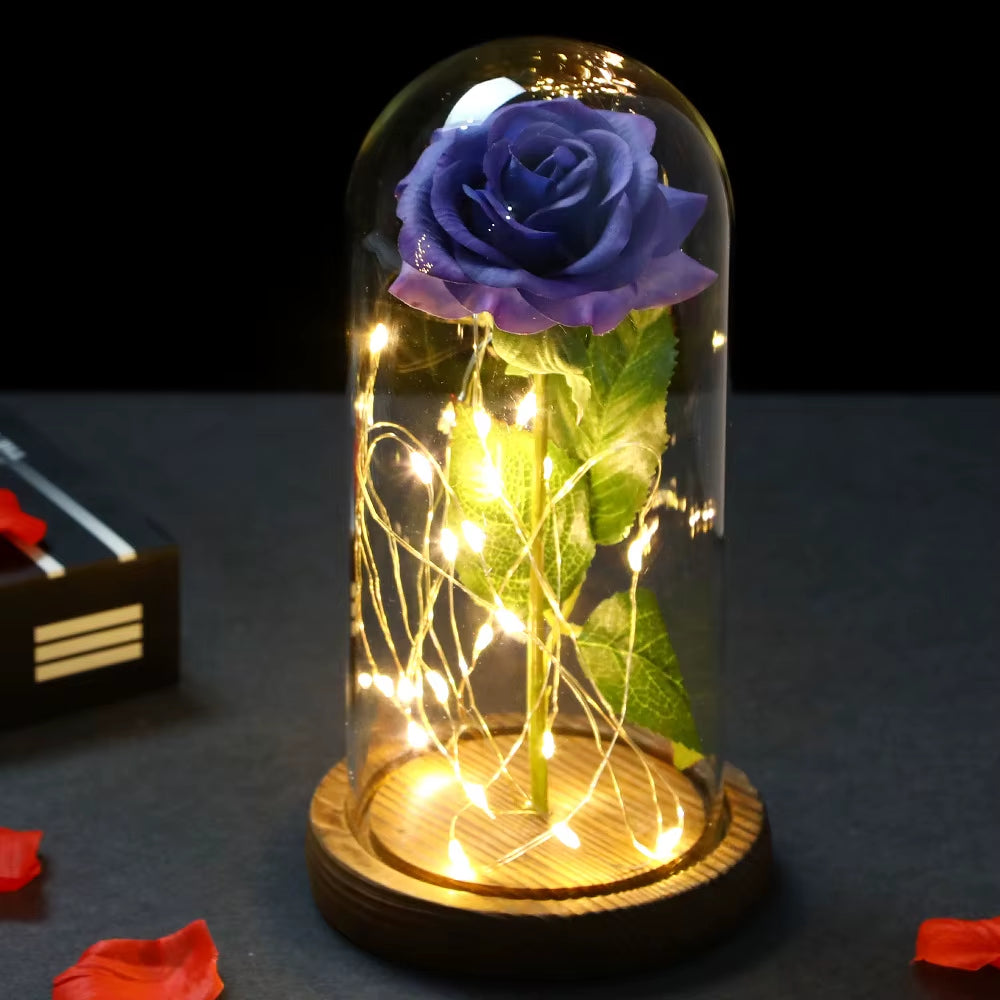 2022 LED Enchanted Galaxy Rose Eternal 24K Gold Foil Flower with Fairy String Lights in Dome for Christmas Valentine'S Day Gift