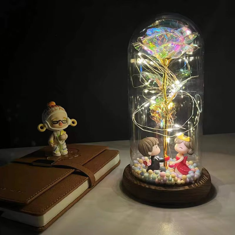 2022 LED Enchanted Galaxy Rose Eternal 24K Gold Foil Flower with Fairy String Lights in Dome for Christmas Valentine'S Day Gift