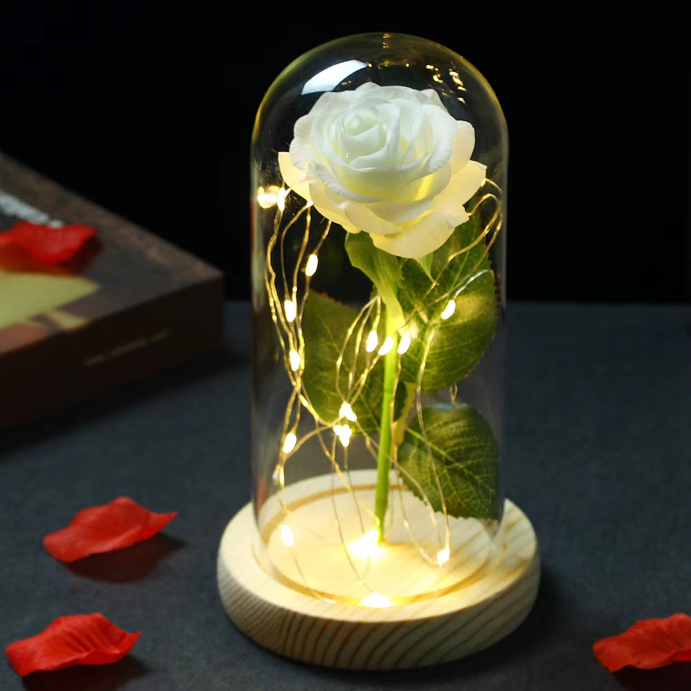 2022 LED Enchanted Galaxy Rose Eternal 24K Gold Foil Flower with Fairy String Lights in Dome for Christmas Valentine'S Day Gift