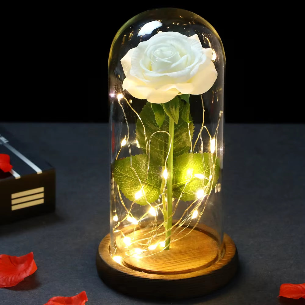 2022 LED Enchanted Galaxy Rose Eternal 24K Gold Foil Flower with Fairy String Lights in Dome for Christmas Valentine'S Day Gift