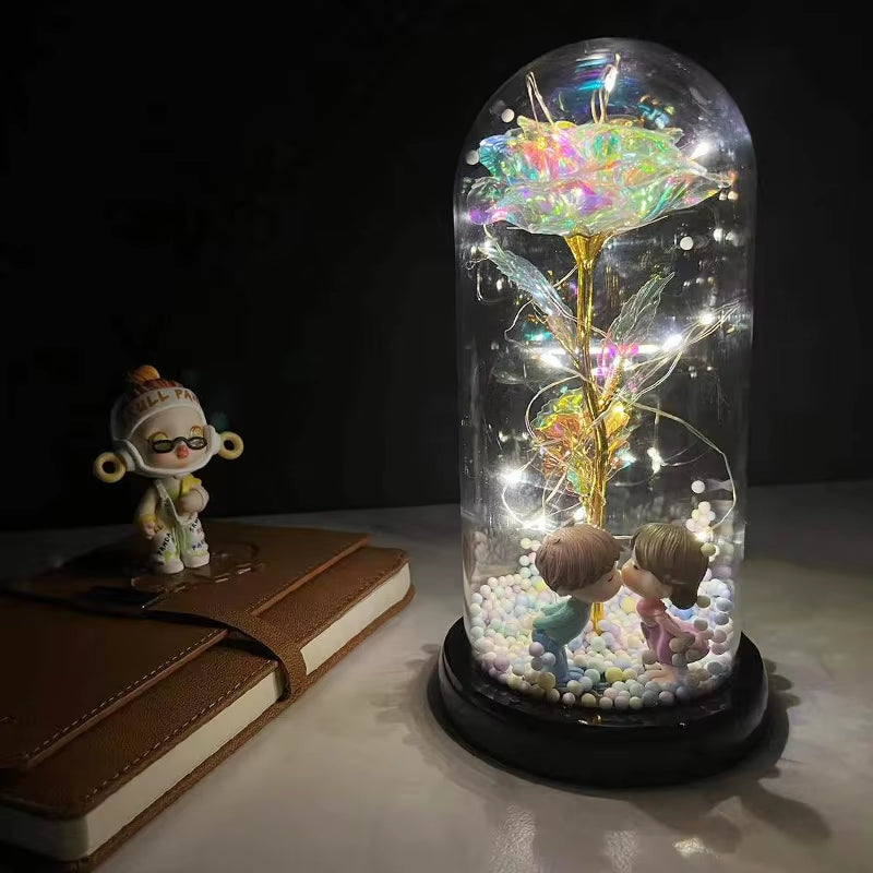 2022 LED Enchanted Galaxy Rose Eternal 24K Gold Foil Flower with Fairy String Lights in Dome for Christmas Valentine'S Day Gift