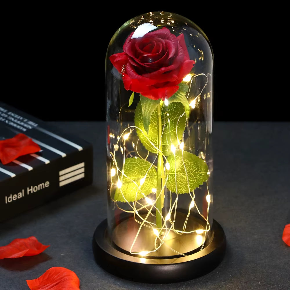 2022 LED Enchanted Galaxy Rose Eternal 24K Gold Foil Flower with Fairy String Lights in Dome for Christmas Valentine'S Day Gift