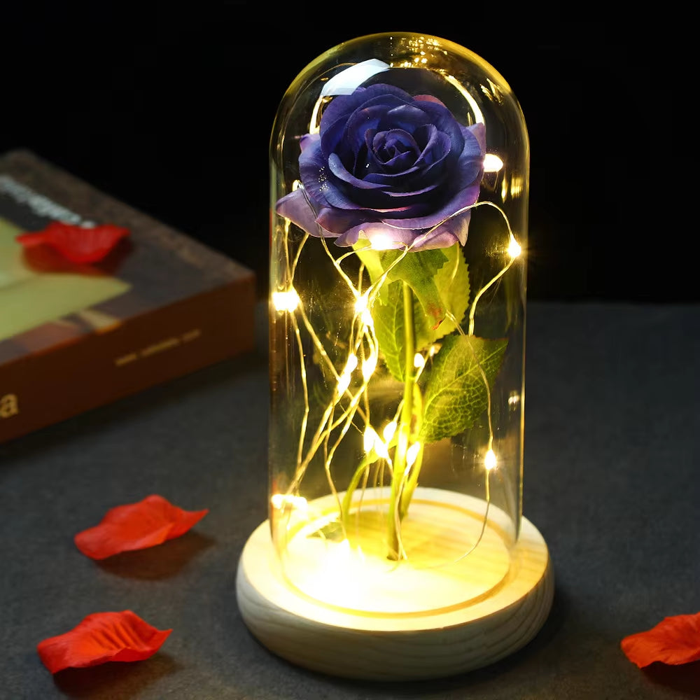 2022 LED Enchanted Galaxy Rose Eternal 24K Gold Foil Flower with Fairy String Lights in Dome for Christmas Valentine'S Day Gift