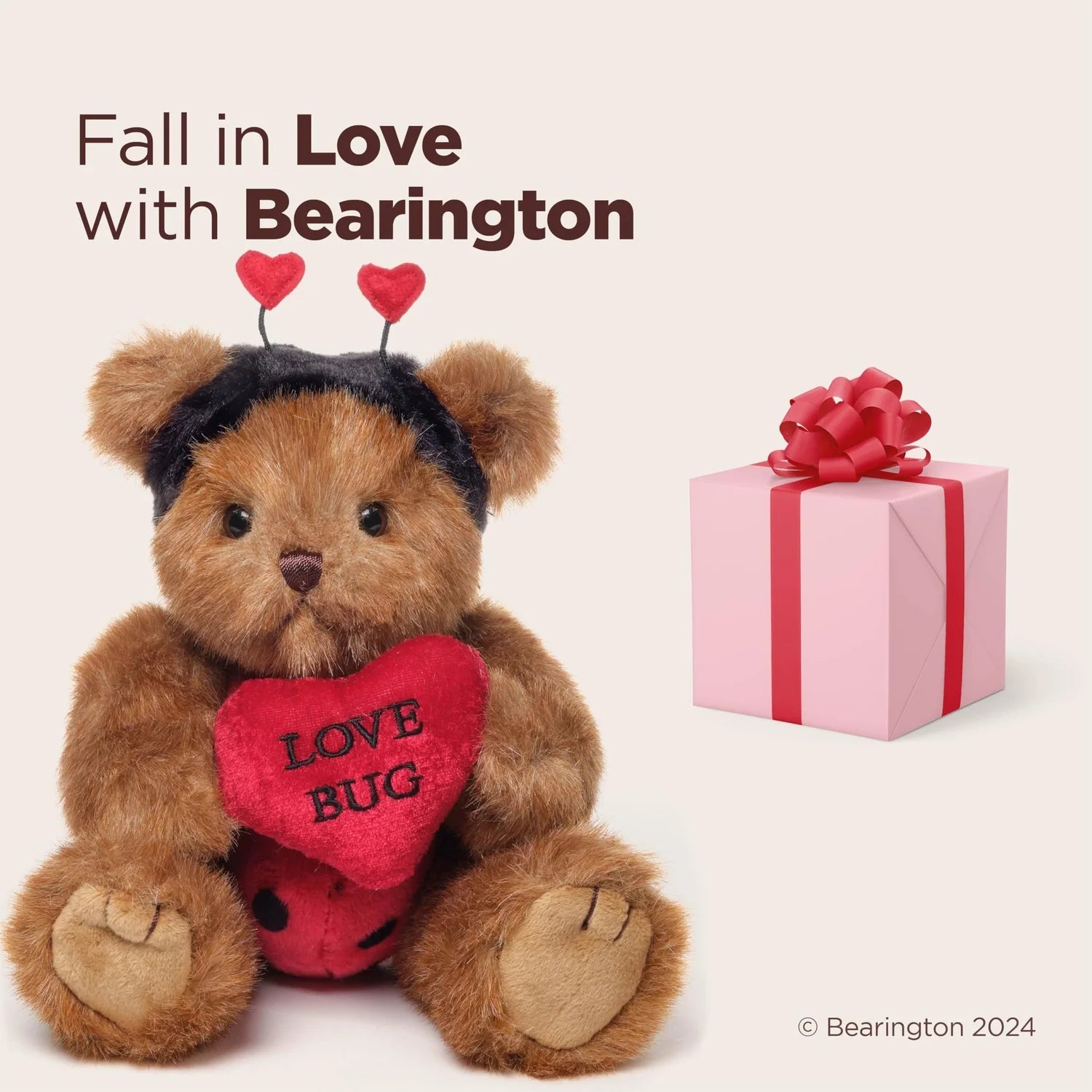 Bearington Love Bug the Valentine Bear, 10 Inch Teddy Bear Stuffed Animal