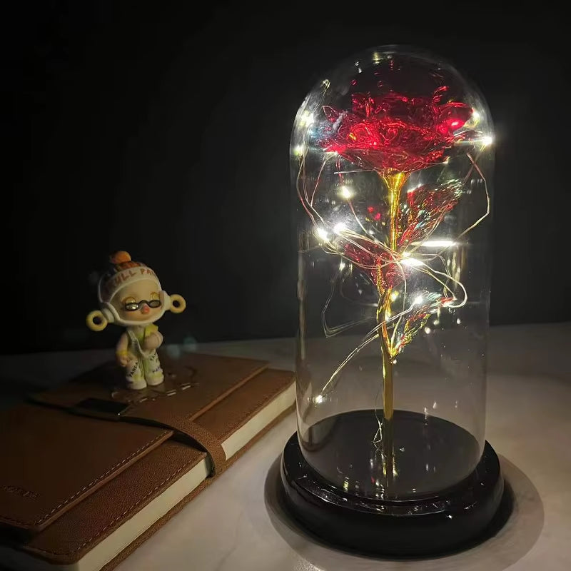 2022 LED Enchanted Galaxy Rose Eternal 24K Gold Foil Flower with Fairy String Lights in Dome for Christmas Valentine'S Day Gift