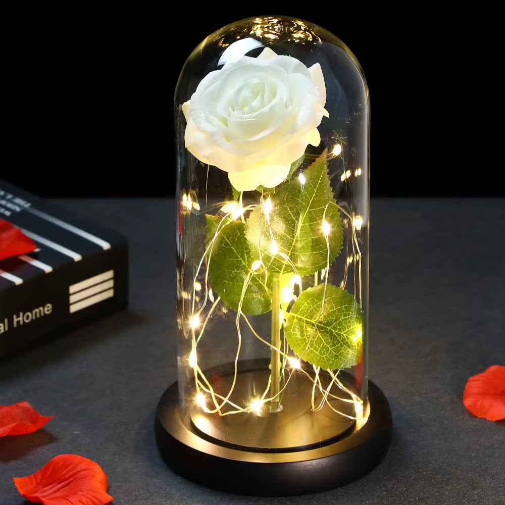 2022 LED Enchanted Galaxy Rose Eternal 24K Gold Foil Flower with Fairy String Lights in Dome for Christmas Valentine'S Day Gift